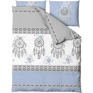 Bettwäsche, Baumwollsatin, hohe Qualität 200x220 Boho Blau, Traumfänger - Blau