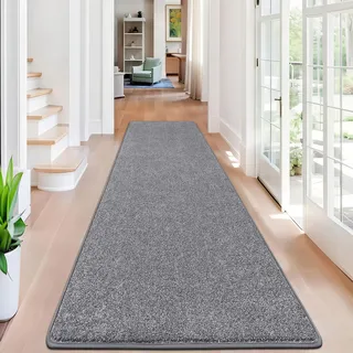 SHACOS Langer Läufer Flur 80x300 cm Grau Läufer Teppich Teppichläufer rutschfest Modern Weich Flurteppich Flurläufer Lang Küchenteppich Waschbar Teppich Flur Läufer für Küche, Eingang, Wohnzimmer