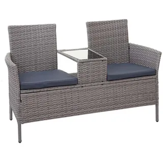 MCW Poly-Rattan Sitzbank MIT Tisch Hellgrau, Grau , Kunststoff , 132x84x55 cm , Gartenmöbel, Gartenbänke