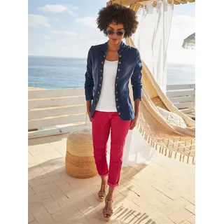 Jeansblazer HEINE "Jeans-Blazer", Damen, Gr. 50, blau (dunkelblau, stone, washed), 95% Baumwolle, 3% Polyester, 2% Elasthan, Blazer Jeansblazer