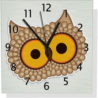 Wallario Design Wanduhr Lustige Comic Eule mit großen Augen aus Aluverbund, Größe 30 x 30 cm - Grün