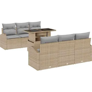 vidaXL Gartensofa-set mit Kissen 7 pcs Beige Poly Rattan - Beige