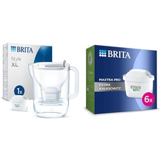 BRITA Wasserfilter-Kanne Style XL hellgrau (3,6l) inkl. 1 MAXTRA PRO All-in-1 Kartusche & Wasserfilter-Kartusche MAXTRA PRO Extra Kalkschutz