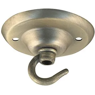 ElekTek Deckenrosette Durchmesser 75 mm mit Haken Metallausführungen Pulverlackierungen + Passende Schrauben. Für Deckenhängeleuchten und Kronleuchter Messing Antik