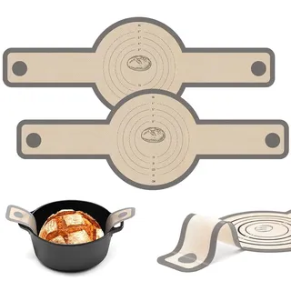 2er Set Silikon Backmatte für Dutch Oven, Silikonmatte Backen mit Langen Hitzebeständigen Griffen, Antihaft Brotschlinge, Wiederverwendbar Backmatte Brot für Sauerteigbrot, Kekse Teig