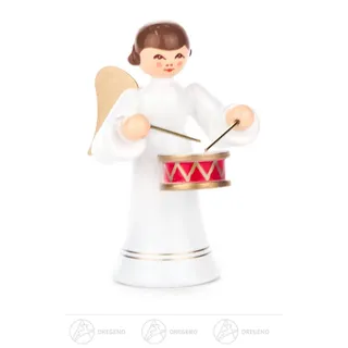 Engel mit kleiner Trommel, langer Rock, farbig H=ca 6 cm NEU Weihnachtsfigur