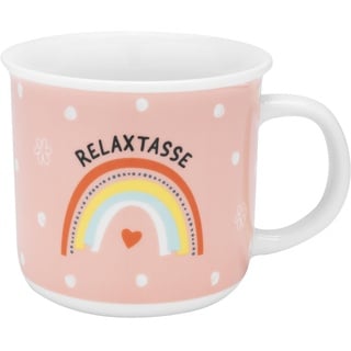 GRUSS & CO Tasse mit Motiv "Relaxtasse" | Lieblingstasse in Geschenkbox, Porzellan, 38 cl, Tasse mit Spruch | Geschenk, Geburtstag, lustiges Geschenk | 48940, Rosa