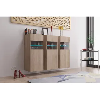 Furnitech K3 Modernes Wohnzimmer, Kommode, Schrank, Sideboard, Schlafzimmer, Esszimmer, Wohnzimmermöbel Matt (LED weiß, K3-M20-S2) - Weiß
