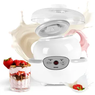 Duronic YM1 Joghurtmaschine, Elektrischer Joghurtbereiter 1,5 L Keramiktopf, Digitaldisplay, 24h Timer, 20 W, Wärmefunktion 38°C, automatische Abschaltung, Hausgemachter Joghurt Maker