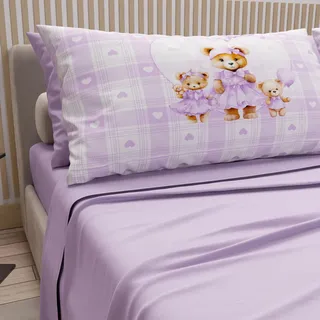 PETTI Artigiani Italiani - Bettwäsche aus Baumwolle mit Kissenbezügen mit Digitaldruck, Bettwäsche für Doppelbett, Teddy Love Lila, 100% Made in Italy