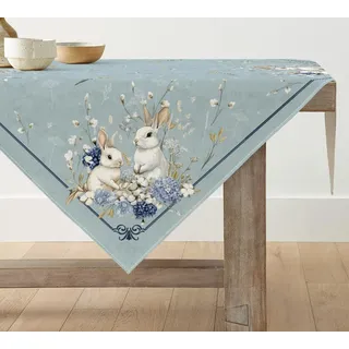Artoid Mode Kapok Hortensien Kaninchen Hasen Ostern Tischdecke, Tischwäsche Frühling Küche Tisch Dekoration Drinnen Urlaub Party Dekor 85x85 cm