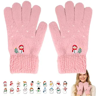 ZenyTra Schneemann Handschuhe Rose- Super Weiche Damen Winterhandschuhe Mit Touchscreen-Funktion, Wärmend & Winddicht - Perfekte Geschenkidee Zu Weihnachten,Arbeit, Leben, Spaziergänge und Sport