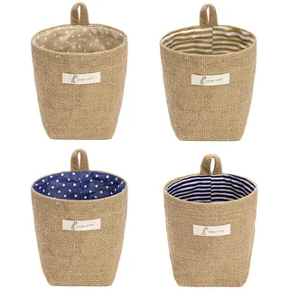 Hängetasche Wand Hängeorganizer, 4 Stück Baumwolle Leinen Hängende Aufbewahrungstasche Faltbare Klein Aufbewahrungskorb für Kinderzimmer Schlafzimmer Wohnzimmer
