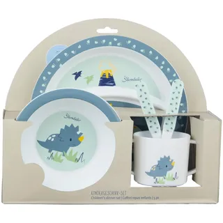 Sterntaler Geschirrset Dino Rexi - Baby und Kinder Geschirr mit rutschfestem Sockel an Teller, Tasse und Becher - robustes Baby und Kindergeschirr aus lebensmittelechtem Material, blau