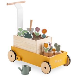 hauck Baby Lauflernhilfe Learn to Walk mit Gärtner Rollenspiel, Lauflernwagen mit Bremssystem ab 12 Monaten, Lernwagen aus Holz (FSC® Zertifiziert), Lernspielzeug Motorikspiel (Plants)