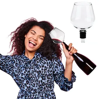 Bada Bing Flaschenaufsatz aus Glas für Weinflaschen - Weinglas mit Silikondichtung - Stilvoll Wein direkt aus der Flasche Trinken - Geschenk für Weinliebhaber - Party Gadget Aufsatz Zubehör