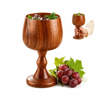 Hominas Holzkelch Weinbecher, 150 ml Holzbecher Hochfußbecher 7,5 x 12 cm | Kelchbecher Holz, Weinkelch Kaffeetasse Weintrinkkelch Kelchbecher Trinkbecher, Wein Kaffee Tee Milch