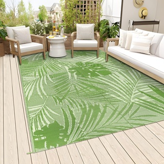 Famibay Outdoor Teppich Wetterfest Terrassenteppich Kunststoff Gartenteppich Outdoorteppich Balkon Leichtgewicht Camping Teppich Außen Teppich für Terrasse Garten (Grasgrün, 150 x 245 cm)