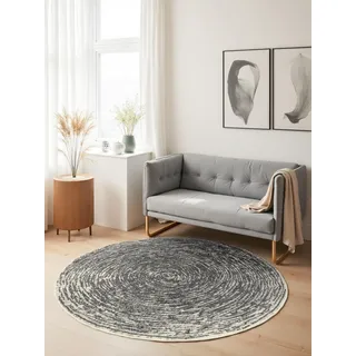 HANSE HOME Cavallo Kurzflor Teppich Rund – Moderner Wohnzimmerteppich, Weicher Kurzflor und Abstraktes Design für Wohnzimmer, Schlafzimmer, Flur – Creme Grau, Ø120cm