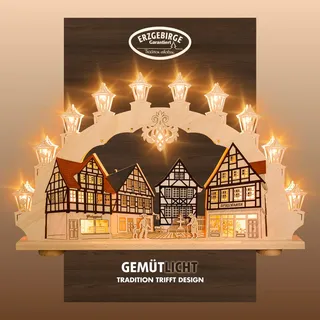 Weigla LED Schwibbogen »Altstadt, Fachwerkhaus, Lichterbogen aus Holz, Made in Germany« 1 Stk. Erzgebirge garantiert, Weihnachtsdeko Innen, Weihnachtsbeleuchtung, rot
