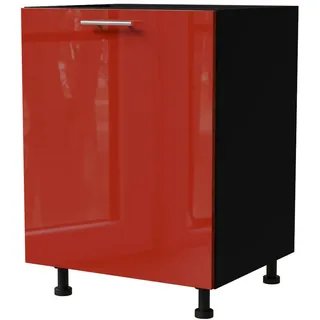 Feldmann-Wohnen Unterschrank Brerra D1D/60 60 / 50 / 82 cm , Rot, Schwarz , Holz , 60x82x50 cm , Küchen, Küchenmöbel, Küchenschränke, Küchenunterschränke