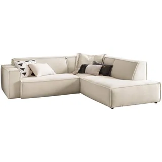 KAWOLA Sofa SAMU Ecksofa Cord cremeweiß Recamiere rechts - Weiß