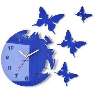 Große Moderne Wanduhr Schmetterling Blau rund 30cm, 3D DIY, Wohnzimmer, Schlafzimmer, Kinderzimmer