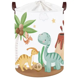 HUUMONSS Dinosaurier Kinder Wäschekorb Faltbar für Jungen Mädchen Groß Kleidung Spielzeug Aufbewahrungskorb für Kinderzimmer Bad, Braun, 63L