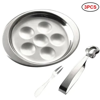 Schneckenteller-Set aus Edelstahl, Escargot-Essgeschirr mit 6 Fächern, Schneckengerichten mit Zange und Gabel