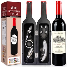 RERXN Weinflasche geformt Weinzubehör Geschenkset,Weinöffner Set Beinhaltet Weinkorkenzieher,Weinverschlüsse,Weinausgießer (Bottle 03)