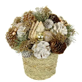 I.GE.A. Kunstpflanze »Natur-Gesteck Zapfen« Im Topf mit Christbaumkugeln Tanne Gesteck Weihnachtsdeko Tischdeko, goldfarben