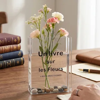 SHENGYIG Buchvase, Transparent Büchervase, 19 × 14 cm Schreibtisch Deko