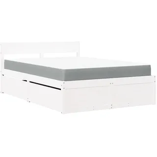 vidaXL Bett mit Schubladen und Matratze Weiß 120x200 cm Massivholz