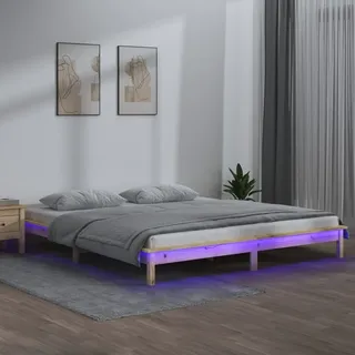 The Living Store Massivholzbett mit LEDs 120x190 cm - Braun