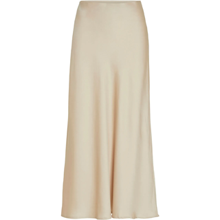 Maxirock VILA "VIELLETTE HW LONG SKIRT - NOOS", Damen, Gr. 38, cement, Web, Obermaterial: 100% Polyester, unifarben, Basic schmal wadenlang, Röcke Maxirock, Kunstfaser