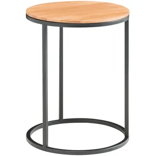 Johann Jakob Beistelltisch , Schwarz, Eichefarben , Holz, Metall , Wildeiche , massiv , rund , 39x51x39 cm , Wohnzimmer, Wohnzimmertische, Beistelltische, Beistelltische Metall