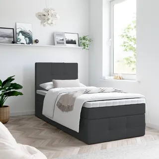 Boxspringbett, Kinderbett MERA PREMIUM MINI 80x200cm - OHNE Topper mit Bettkästen, Einzelbett, Stauraum, Jugendbett (Kunstleder Schwarz - MADRYT 1100) - Schwarz