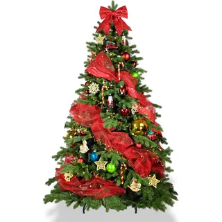 Künstlicher Weihnachtsbaum 270 cm, WEIHNACHTSSYMBOL, mit 152-teiligem Weihnachtsbaumschmuck, inkl. Metallständer und Aufbewahrungsbox - Grün, Rot, Blau, Gold