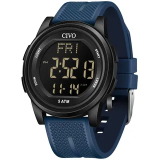 CIVO Uhren Herren Digital Armbanduhr: Wasserdicht Sport Digitaluhr mit Stoppuhr Wecker Datum - Blau Silikon Sportuhr für Männer Outdoor