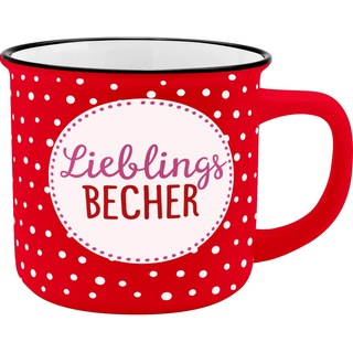 GRUSS & CO Becher Motiv "Lieblingsbecher" | New Bone China Porzellan, Emaille-Optik, 35 cl | Tasse mit Spruch | 45779, 1 Stück (1er Pack)