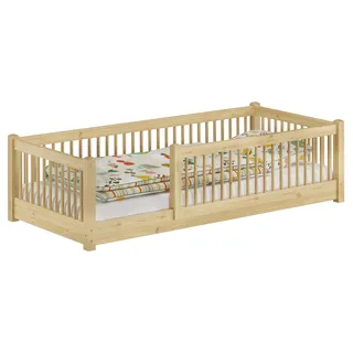 Kinderbett niedriges Bodenbett Kiefer natur 80x180 Kleinkinder Laufstall ähnlich V-60.65-08-180ohne Zubehör - Naturbelassen