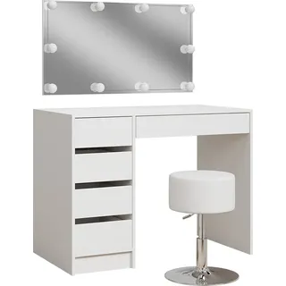 Schminktisch Vicco Thalia Weiß 100 cm mit LED Beleuchtung und Hocker, Model 41530 - Weiß