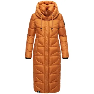 Navahoo Damen, Wintermantel Warmer Steppmantel extralang mit Kapuze Waffelchen Rusty Cinnamon Gr. L - L
