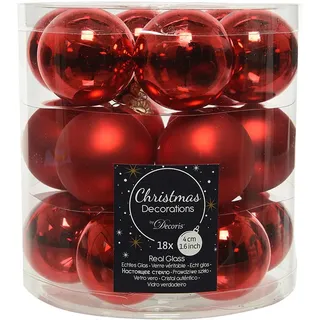 Decoris Weihnachtskugeln Glas 4cm x 18 Stück kleine Christbaumkugeln rot