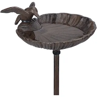 Relaxdays Vogeltränke zum Stecken, Wasserschale mit Vogel, braun | frostsicher, Gartenstecker, 100 cm hoch, Gusseisen