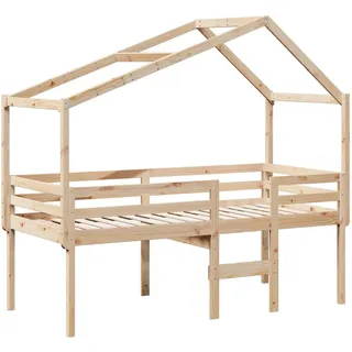 Hochbett mit Dach 90x190 cm Massivholz Kiefer - Braun, Bunt