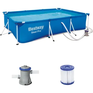 BESTWAY Steel Pro Frame-Pool-Set mit Gestell, blau, TriTech/Stahl, 300x201x66cm, mit Filterpumpe - Blau