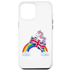 Hülle für iPhone 12 Pro Max Einhorn reitend, britische Flagge, Jungen, Mädchen, Frauen, Kinder, Regenbogen
