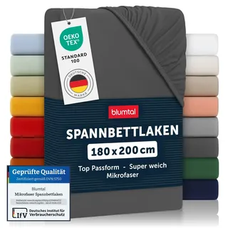 Blumtal® Spannbettlaken 180x200x30cm aus Microfaser - Oekotex zertifiziertes Bettlaken Spannbettlaken in Anthrazit