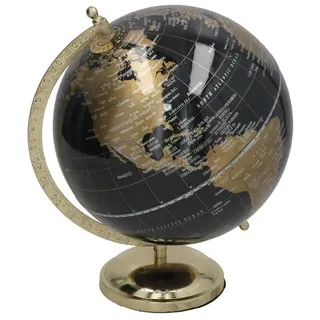 DRW Globus, Schwarz und Gold, mit goldenem Sockel, 24 x 21 x 28 cm